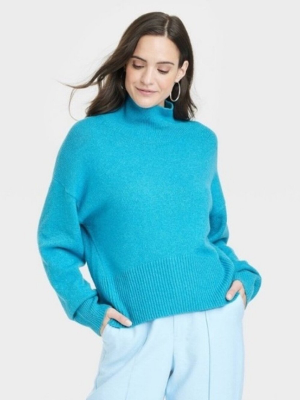 Women's Mock Turtleneck Pullover Sweater A New Day Bright Blue Size L